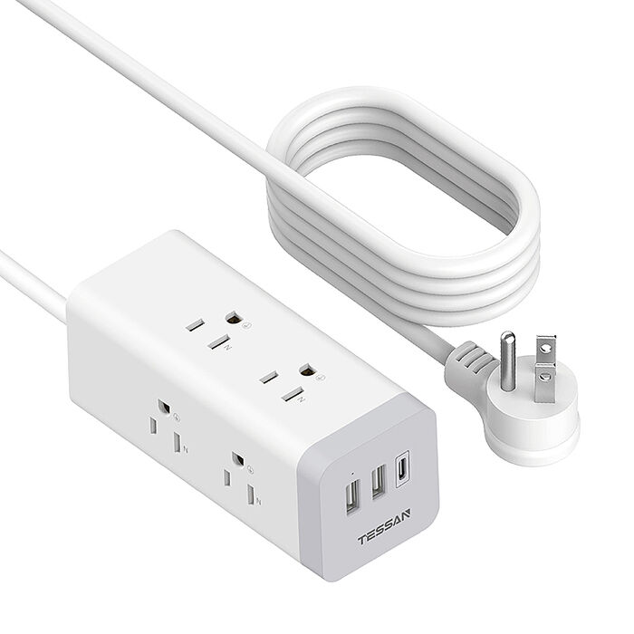 TESSAN 1開6插3P PD20W+USB方塊延長線-1.8米