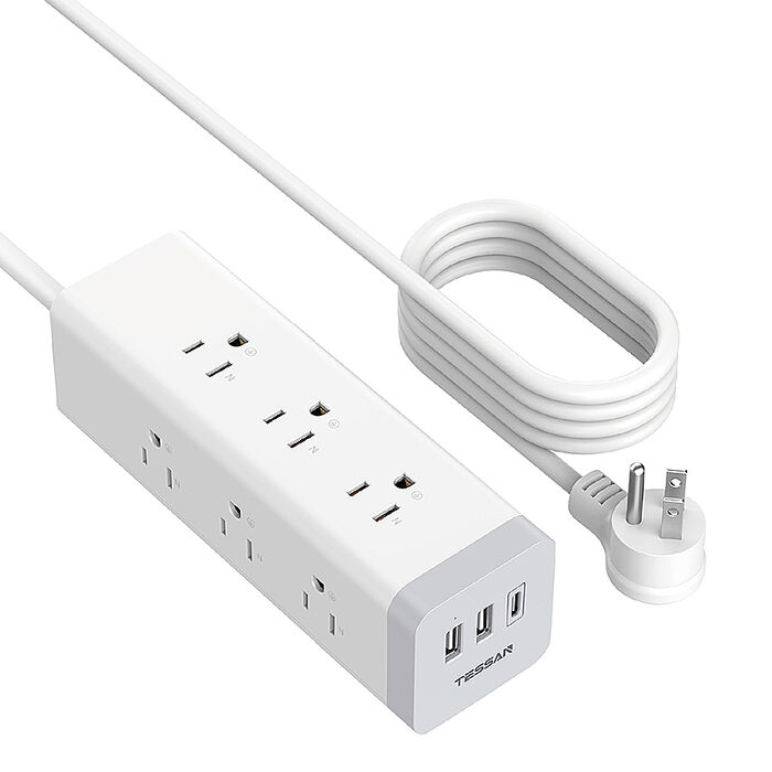 TESSAN 1開9插3P PD20W+USB方塊延長線-1.8米