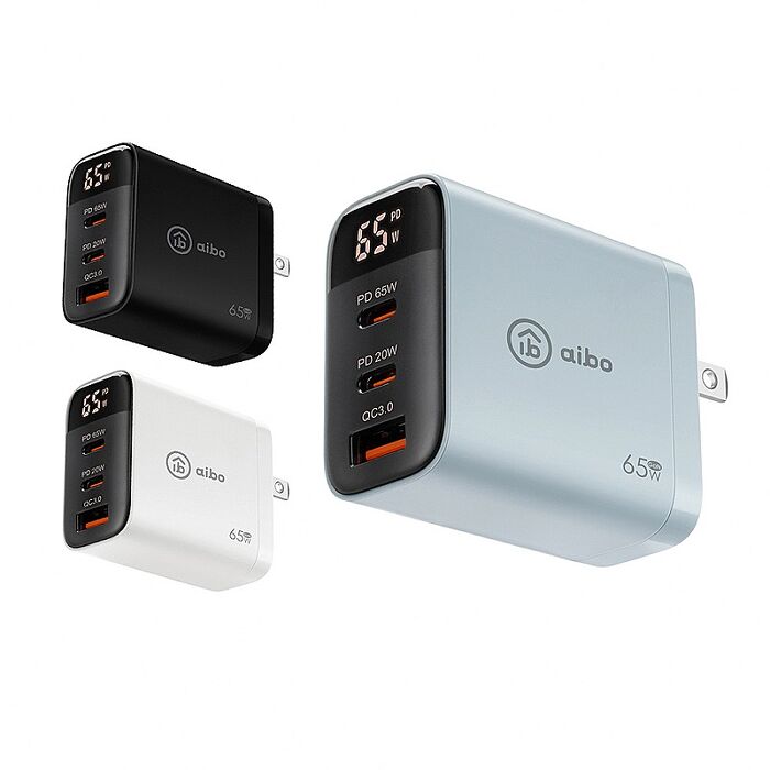 aibo 65W氮化鎵 智能數位顯示三孔超閃充電器