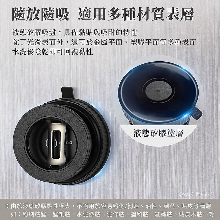aibo 免充電 萬用真空液態矽膠吸盤 磁吸車架/手機支架
