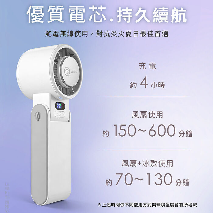 aibo 冰敷折疊頸掛 100檔數顯高速手持風扇