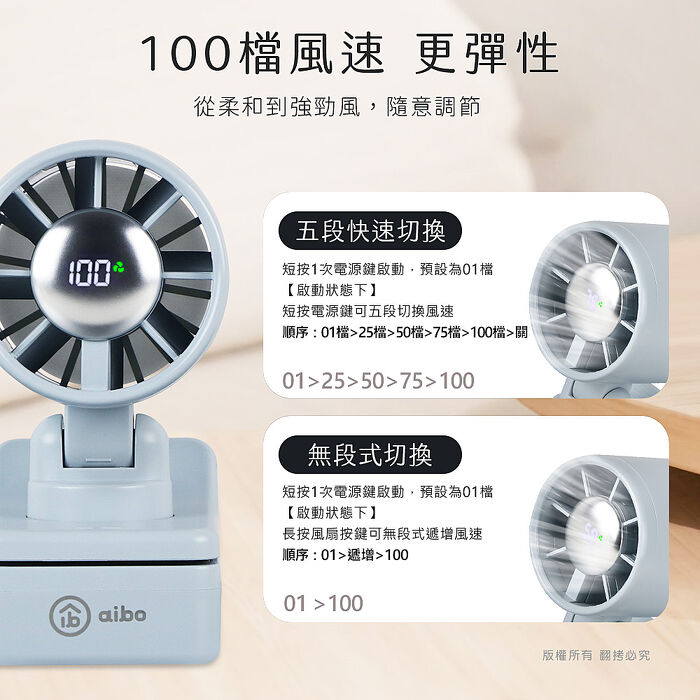 aibo 100檔數顯高速 夾式桌立風扇(夾背包/夾雨傘)