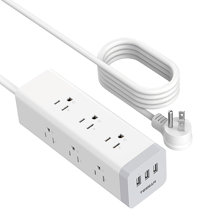 TESSAN 1開9插3P 3孔USB方塊延長線-1.8米