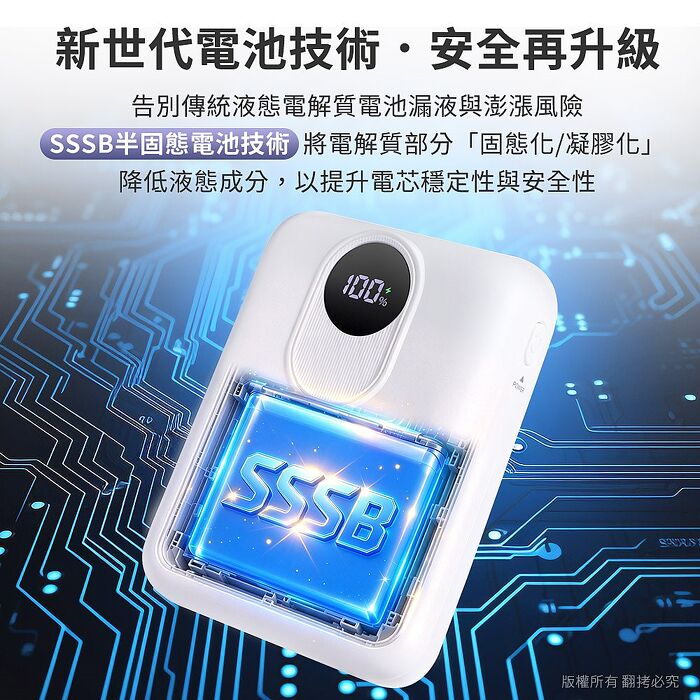 aibo 台灣製 防爆SSSB半固態10000mAh行動電源(螢幕電量顯示/具Wh標示)