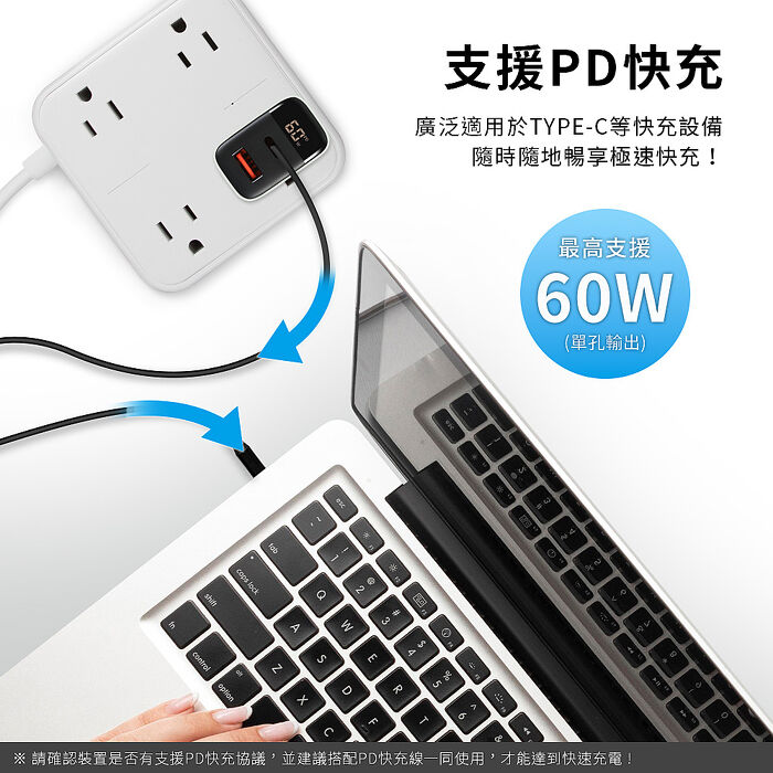 aibo GaN氮化鎵 60W數顯雙孔快充充電器(內附贈Type-C充電線)