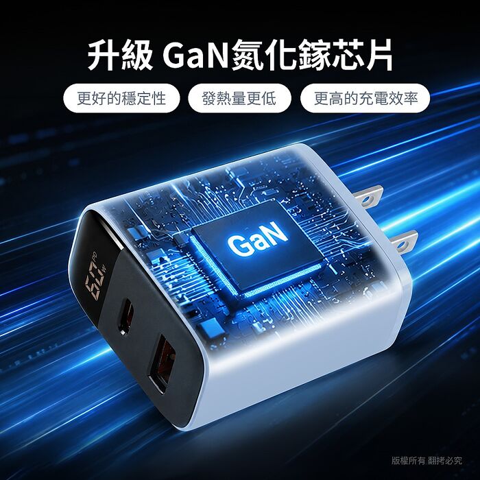 aibo GaN氮化鎵 60W數顯雙孔快充充電器(內附贈Type-C充電線)