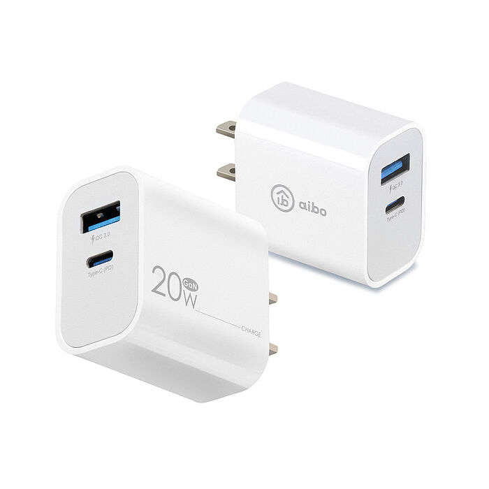 aibo 台灣製 GaN氮化鎵20W雙孔快充充電器