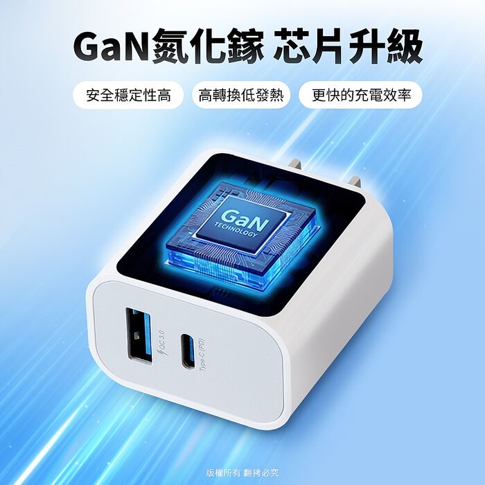 aibo GaN氮化鎵 20W雙孔快充充電器(內附贈Type-C充電線)
