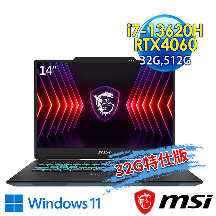msi微星 Cyborg 14 A13VF-026TW 14吋 電競筆電(i7-13620H/32G/512G SSD/RTX4060-8G/Win11-32G特仕版)