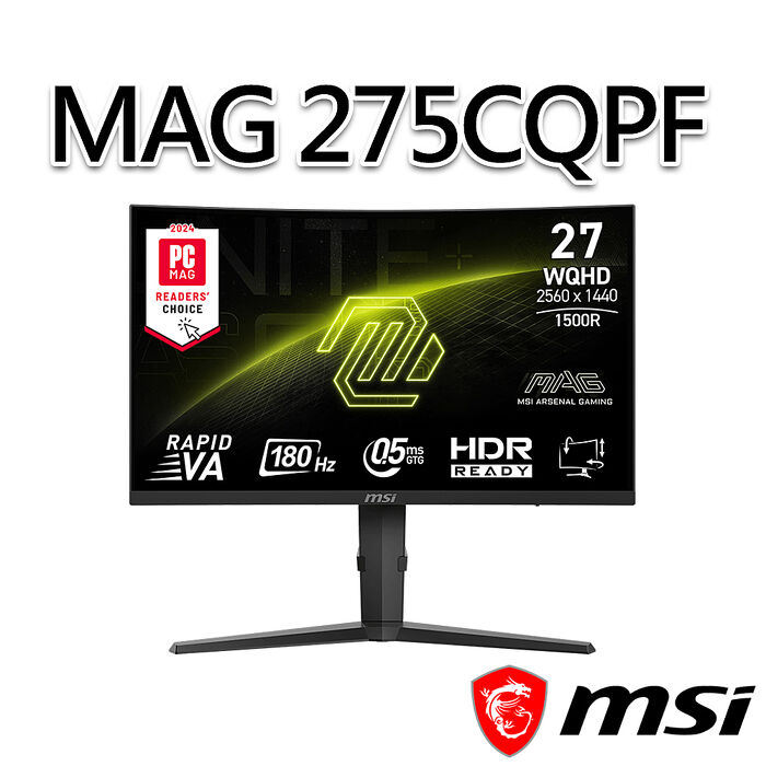 msi微星 MAG 275CQPF 27吋 曲面電競螢幕(27"/2560x1440/16:9/180Hz/曲面)
