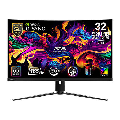 msi微星 MAG 321CUP QD-OLED 31.5吋 曲面電競螢幕(31.5"/3840x2160/16:9/165Hz/曲面)