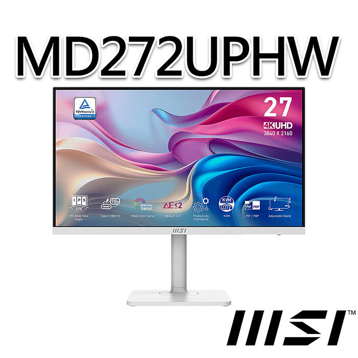 msi微星 Modern MD272UPHW 27吋 螢幕(27"/3840x2160/16:9/60Hz/喇叭/白)