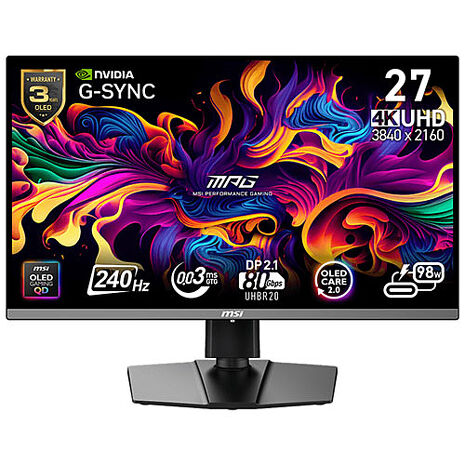 msi微星 MPG 272URX QD-OLED 26.5吋 電競螢幕(26.5"/3840x2160/16:9/240Hz/QD-OLED)
