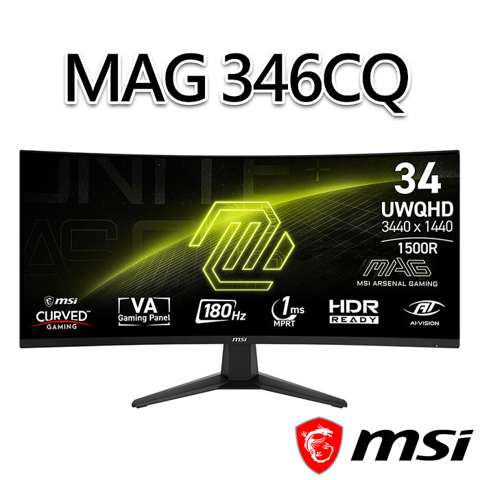 msi微星 MAG 346CQ 34吋 曲面電競螢幕(34"/3440x1440/21:9/180Hz/曲面)