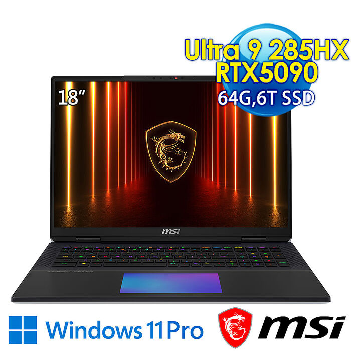 msi微星 Titan 18 HX AI A2XWJG-610TW 18吋 電競筆電(Ultra 9 285HX/64G/6T SSD/RTX5090-24G/Win11Pro)