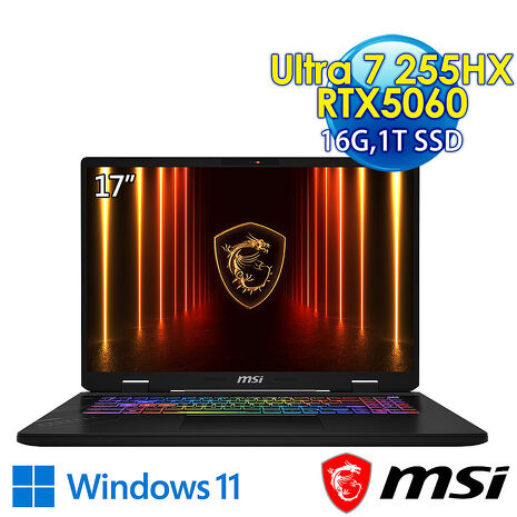 msi微星 Crosshair 17 HX AI D2XWFKG-010TW 17吋 電競筆電(Ultra 7 255HX/16G/1T SSD/RTX5060-8G/Win11)