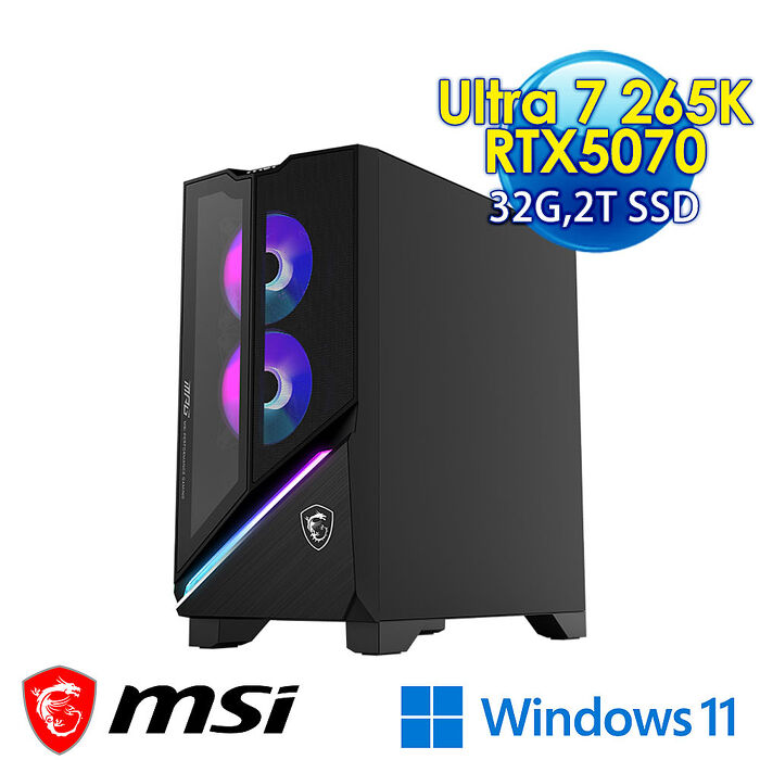 msi微星 Infinite X3 AI 2NVP7-075TW RTX5070 電競桌機(Ultra 7 265K/32G/2T SSD/RTX5070-12G/Win11)