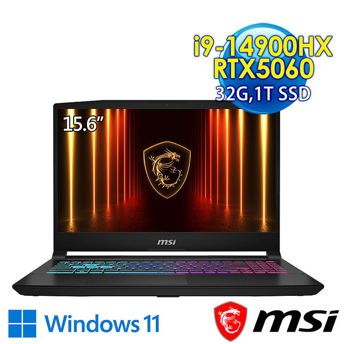 msi微星 Katana 15 HX B14WFK-424TW 15.6吋 電競筆電(i9-14900HX/32G/1T SSD/RTX5060-8G/Win11)