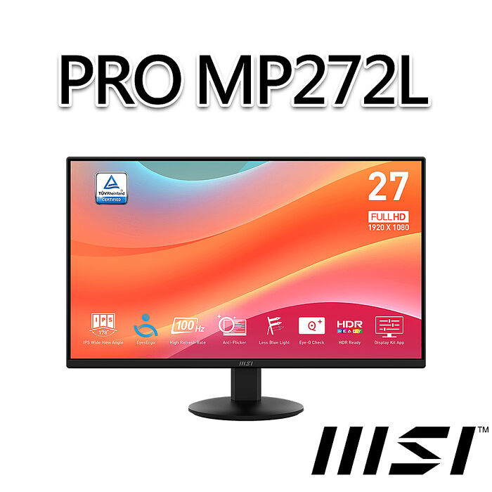 msi微星 PRO MP272L 27吋 螢幕(27"/1920x1080/16:9/100Hz/IPS)