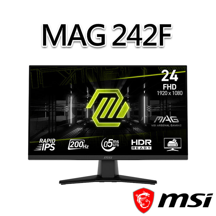 msi微星 MAG 242F 23.8吋 平面電競螢幕(23.8"/1920x1080/16:9/200Hz/IPS)