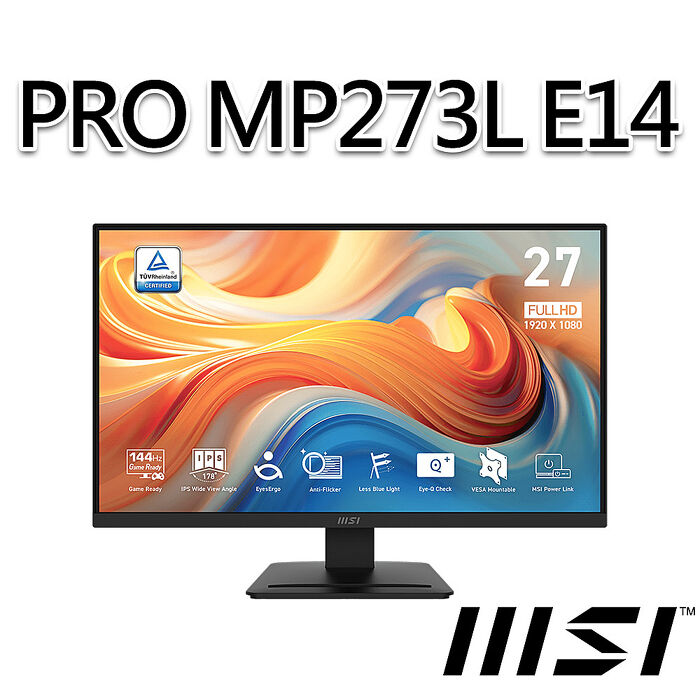 msi微星 PRO MP273L E14 27吋 平面螢幕(27"/1920x1080/16:9/144Hz/IPS)