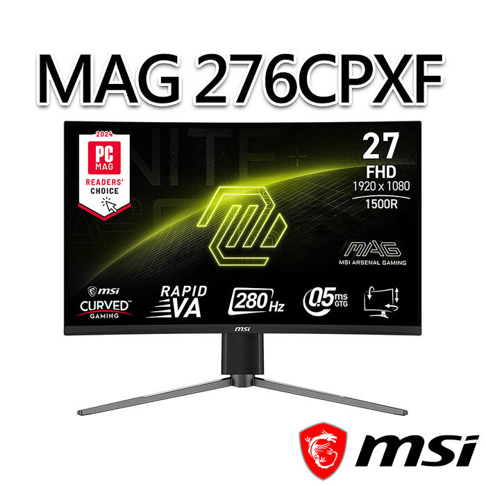 msi微星 MAG 276CPXF 27吋 曲面電競螢幕(27"/1920x1080/16:9/280Hz/VA/曲面)