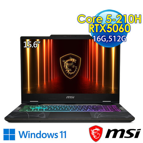 msi微星 Cyborg 15 B2RWFKG-891TW 15.6吋 電競筆電(Core 5-210H/16G/512G SSD/RTX5060-8G/Win11)