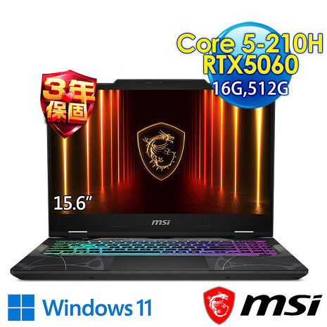 msi微星 Cyborg 15 B2RWFKG-891TW 15.6吋 電競筆電(Core 5-210H/16G/512G SSD/RTX5060-8G/Win11)