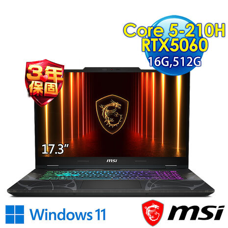 msi微星 Cyborg 17 B2RWFKG-263TW 17.3吋 電競筆電(Core 5-210H/16G/512G SSD/RTX5060-8G/Win11)