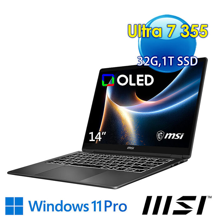 msi微星 Prestige 14 AI+ D3MG-031TW 14吋 商務筆電(Ultra 7 355/32G/1T SSD/Win11Pro/灰)