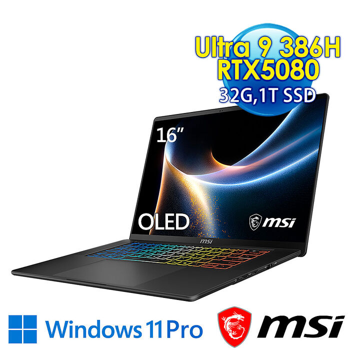 msi微星 Stealth 16 AI+ B3WI-006TW 16吋 電競筆電(Ultra 9 386H/32G/1T SSD/RTX5080-16G/Win11Pro)