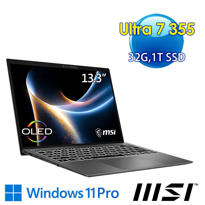 msi微星 Prestige 13 AI+ A3MG-049TW 13.3吋 商務筆電(Ultra 7 355/32G/1T SSD/Win11Pro/灰)