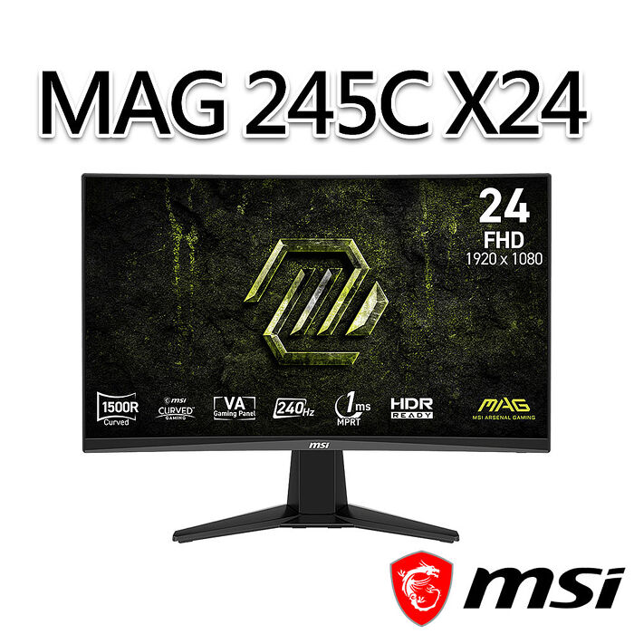 msi微星 MAG 245C X24 23.6吋 曲面電競螢幕(23.6"/1920x1080/16:9/240Hz/VA/曲面)