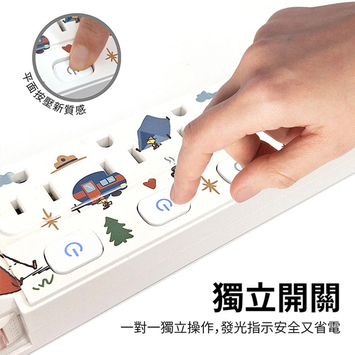 史努比 PD快充 37W 平貼按壓式 4開3插+USB延長線 1.8M/6尺