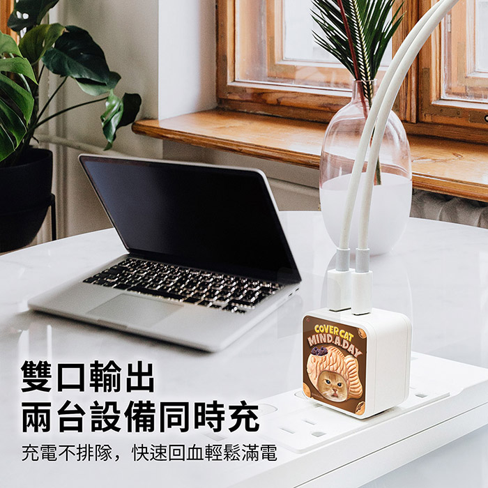 Mind.A.Day貓咪 夾心玻璃PD 40W快充雙孔充電器