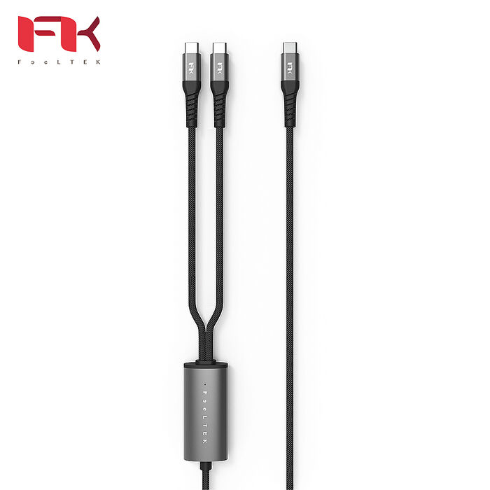 Feeltek 100W快充 Gemini一轉二智慧分流傳輸充電線 (USB-C to 雙C )