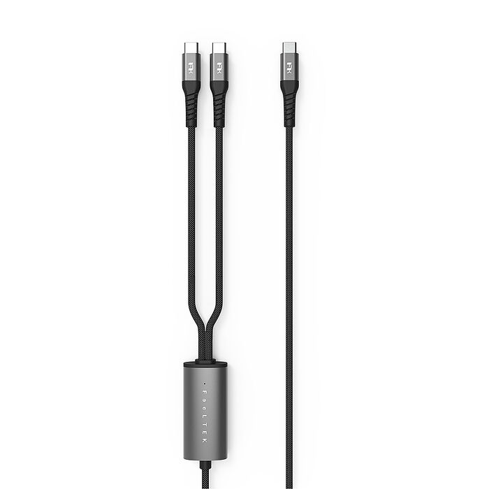 Feeltek 100W快充 Gemini一轉二智慧分流傳輸充電線 (USB-C to 雙C )
