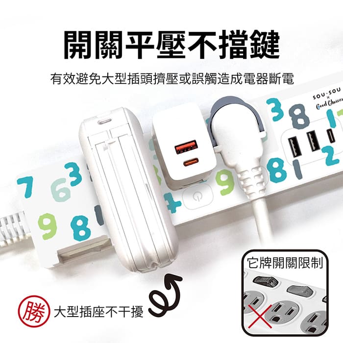 SOU‧SOU PD 37W 平貼按壓式 4開3插+USB 延長線 1.8M/6尺