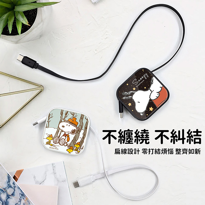 SNOOPY史努比 65W 玻璃單拉 TypeC傳輸伸縮充電線