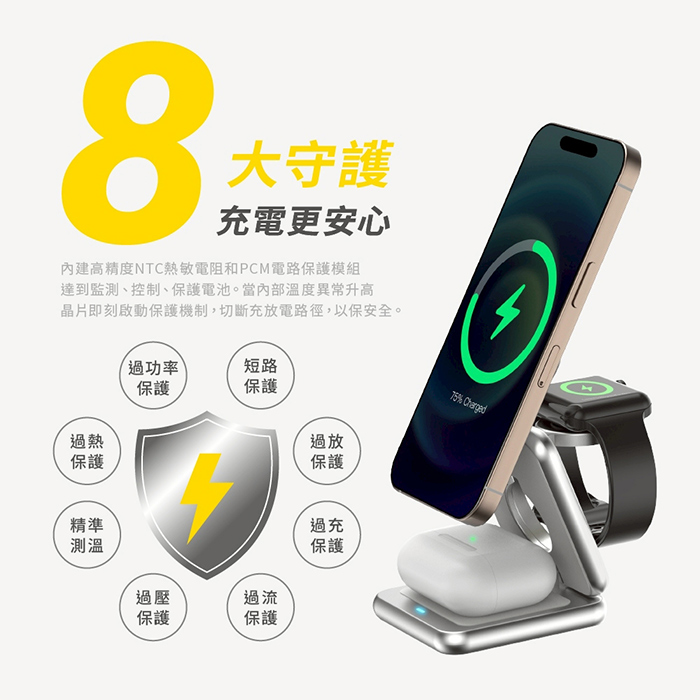 aircolor  qi2.2 25W 便攜三合一摺疊磁吸無線充電座