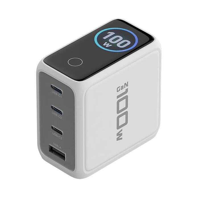 PQI  100W 彩色動態智慧數顯 GaN 四孔快速充電器