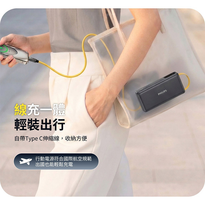 Philips飛利浦 GoodCube Max 22.5W伸縮線半固態行動電源 20000mAh (DLP2725S)