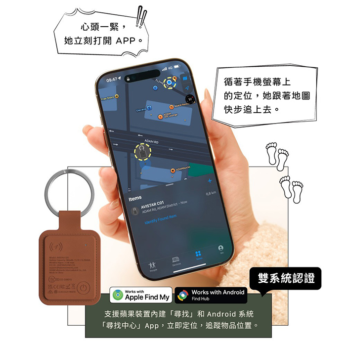 亞果元素 AVISTAR C01 雙模版 超微型智慧全球定位卡 吊飾款​​​​​​​ (蘋果安卓雙用)