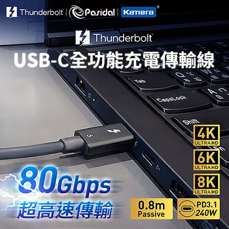 Pasidal Thunderbolt 雷電5 雙USB-C 充電傳輸線 Passive-0.8M 被動線