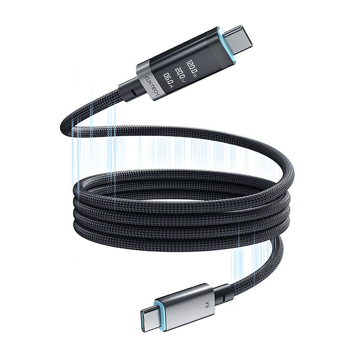 CUKTECH 酷態科 6A 240W Type-C轉Type-C 磁吸版 數顯電能 編織線 150cm CMC615P (3入組)