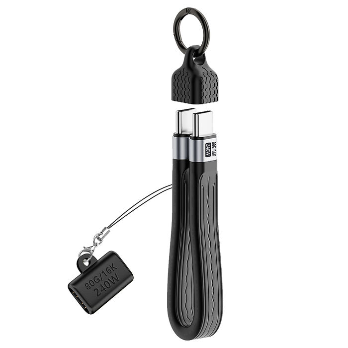 2入組 Kamera USB4 16K 80Gbps 240W PD3.1 雙Type-C 充電傳輸線+延長轉接頭 軟板線 黑色 (13.7CM)