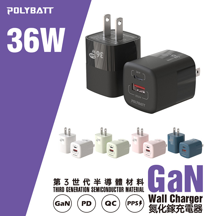 POLYBATT 36W GaN氮化鎵充電器  GAN09-36W