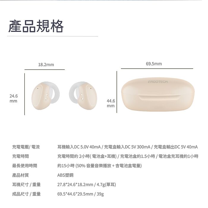 ERGOLINK 人因科技 BW76耳夾輕鬆戴護耳式真無線藍牙耳機