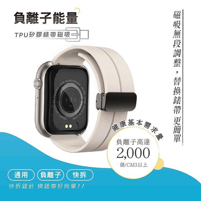 Ergotech人因 負離子能量TPU矽膠磁吸錶帶 22mm