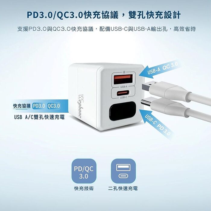 Wephone 氮化鎵38W 數字顯示快速充電器